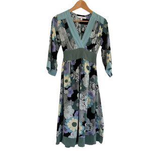 Corey Lynn Calter Anthropologie Silk Floral Dress Women 4 Midi V-Neck 3/4 Sleeve